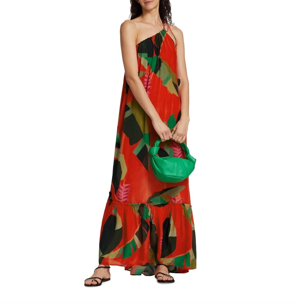 NWT $265 Farm Rio Heliconia One-Shoulder Palm Maxi Dress in size Large!